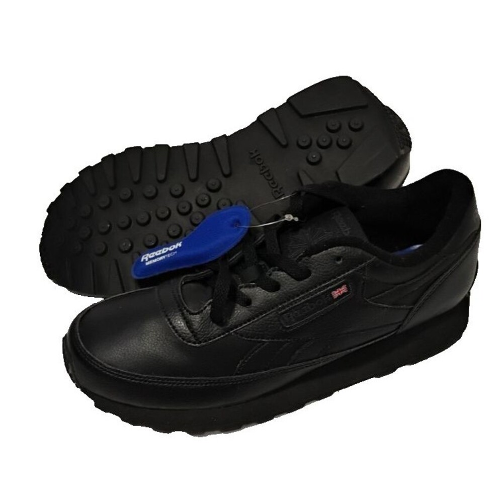 NEW Reebok Memory Tech Sneakers Womens 8W (Wide) Black Faux Leather Shoes